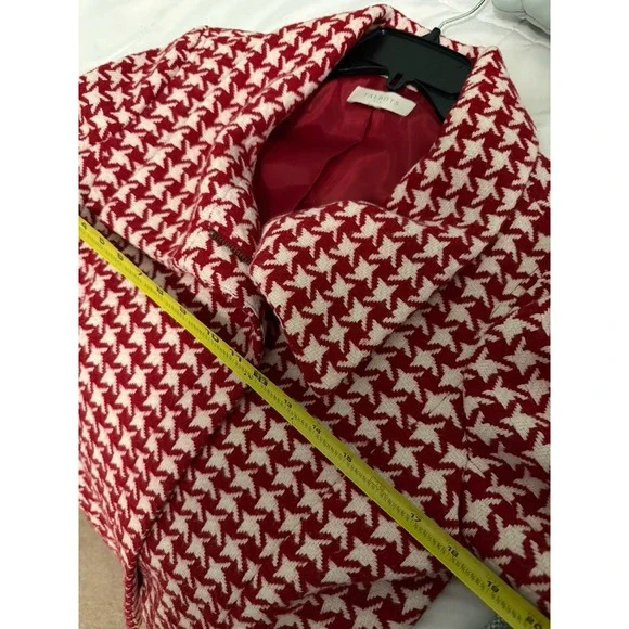 Talbots Moto Red White Houndstooth Wool Zip Up Jacket Size 10 Coat - Picture 9 of 9